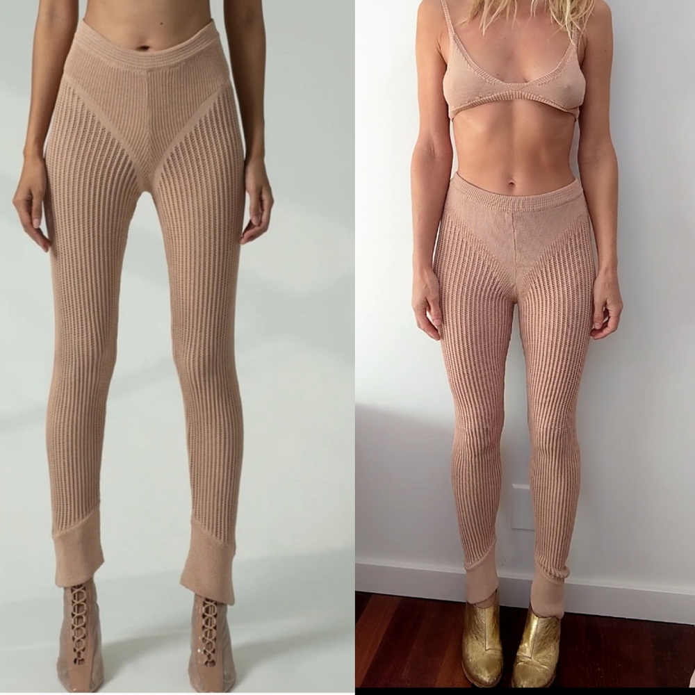 NWT Ruve Shop SET knit futuristic natural almond tan pant set XS - Picture 5 of 9